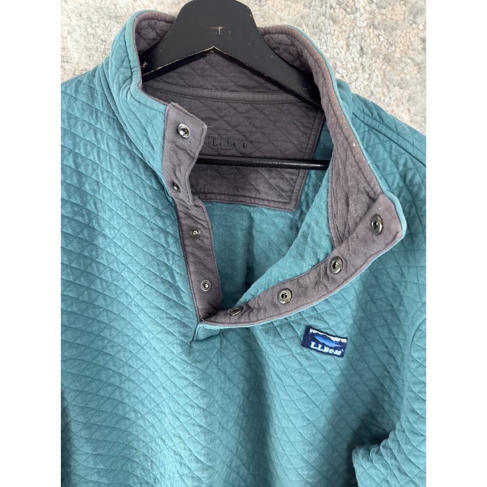 LL Bean Size XL Quilted Snap Button Outdoor Mock Neck Sweater Blue Long Sleeve - Picture 3 of 9